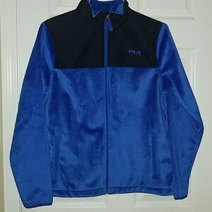 Fila Sport black blue plush jacket Sz L.